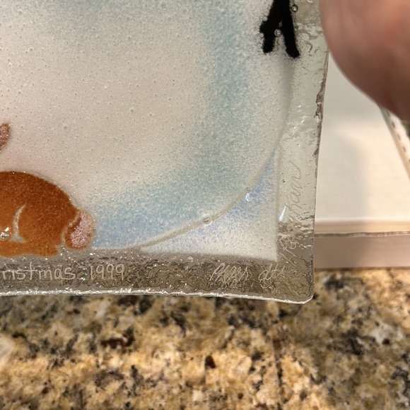 Peggy Karr Fused Art Glass Snowman Platter 13.75" x 8" Plate Signed Christmas - Picture 5 of 9